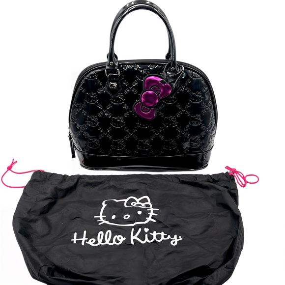 Loungefly + Hello Kitty Sanrio Collab Black Patent Bowler Tote Bag Handbag Purse - Picture 1 of 15